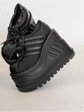 Demonia Shoes Womens Black Platform Wedge Goth Punk Sneaker Lace Up